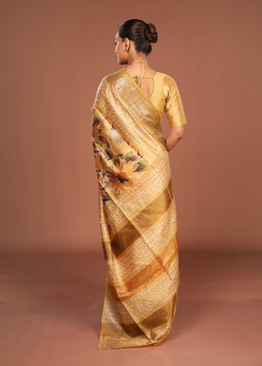 Yellow Tussar Silk Saree With Blouse Piece
