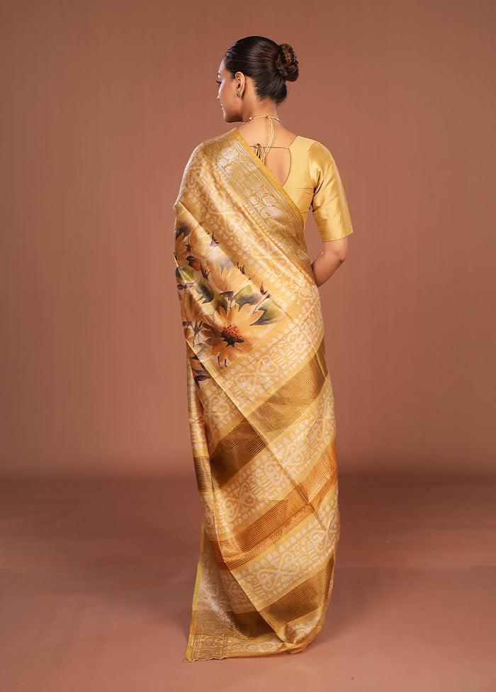 Yellow Tussar Silk Saree With Blouse Piece