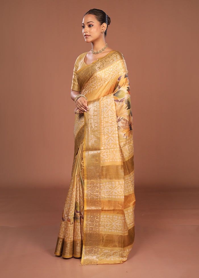 Yellow Tussar Silk Saree With Blouse Piece