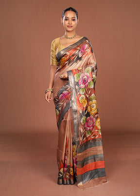 Multicolor Tussar Silk Saree With Blouse Piece