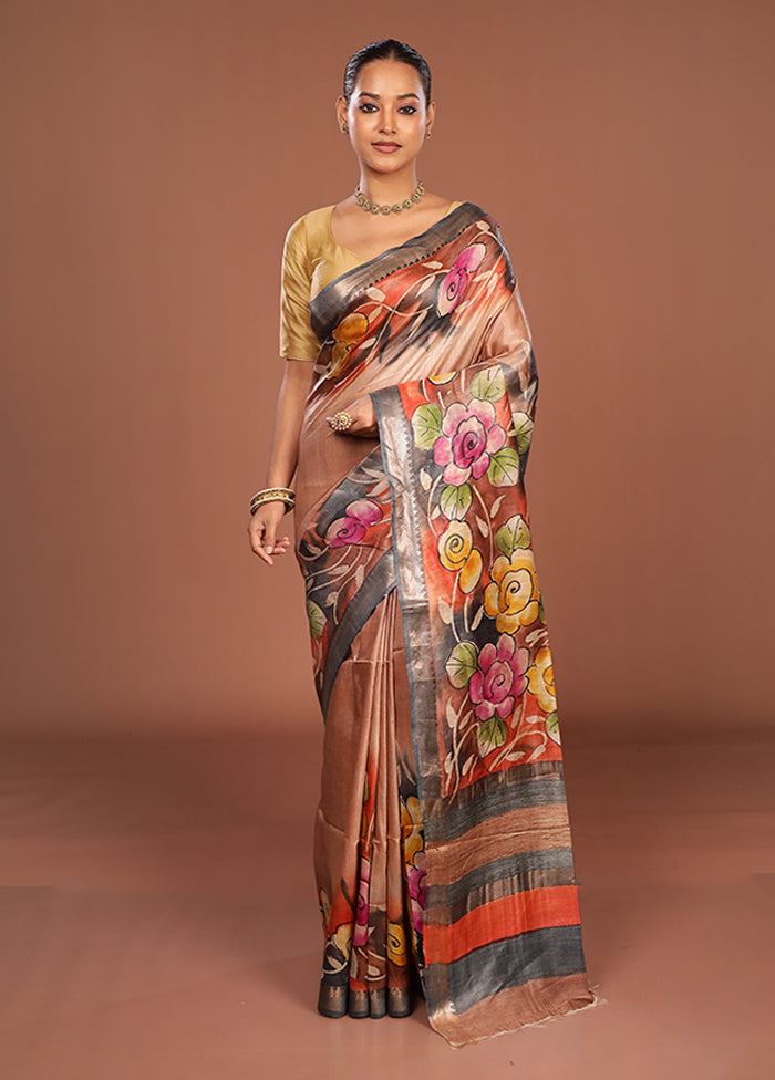 Multicolor Tussar Silk Saree With Blouse Piece