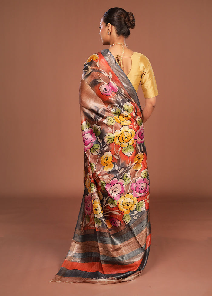 Multicolor Tussar Silk Saree With Blouse Piece