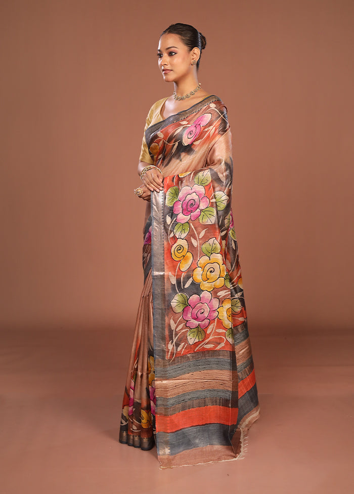 Multicolor Tussar Silk Saree With Blouse Piece