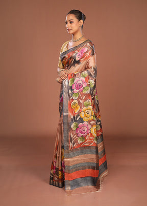Multicolor Tussar Silk Saree With Blouse Piece