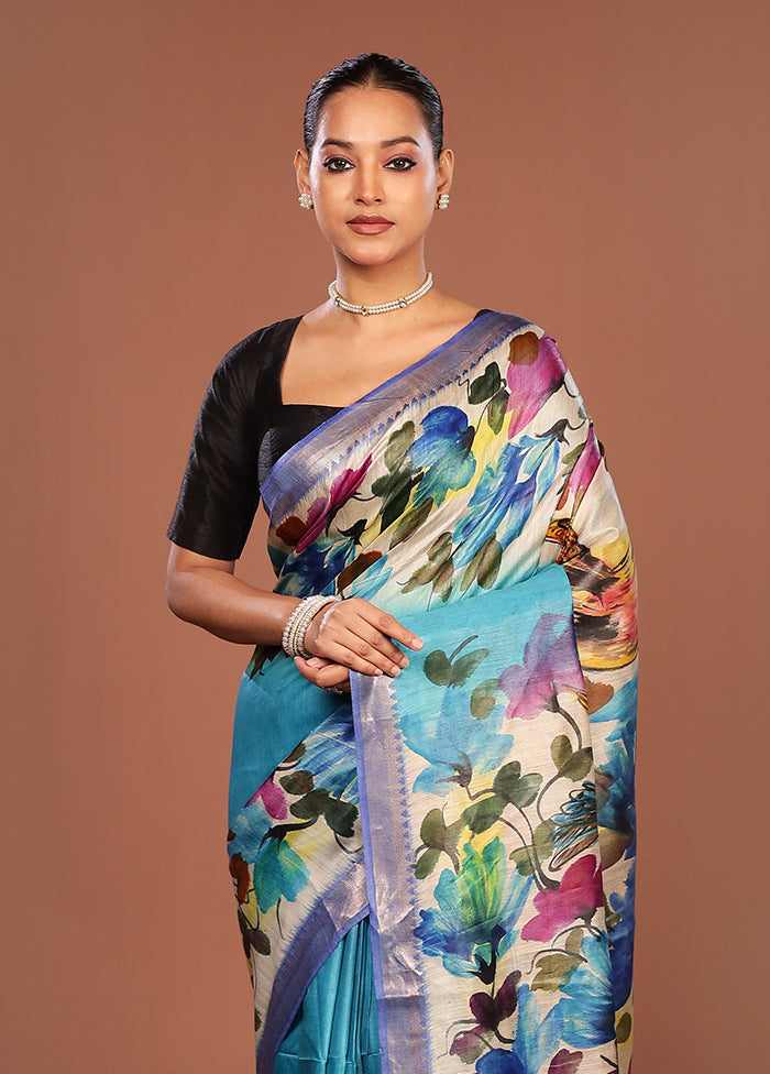 Multicolor Tussar Silk Saree With Blouse Piece