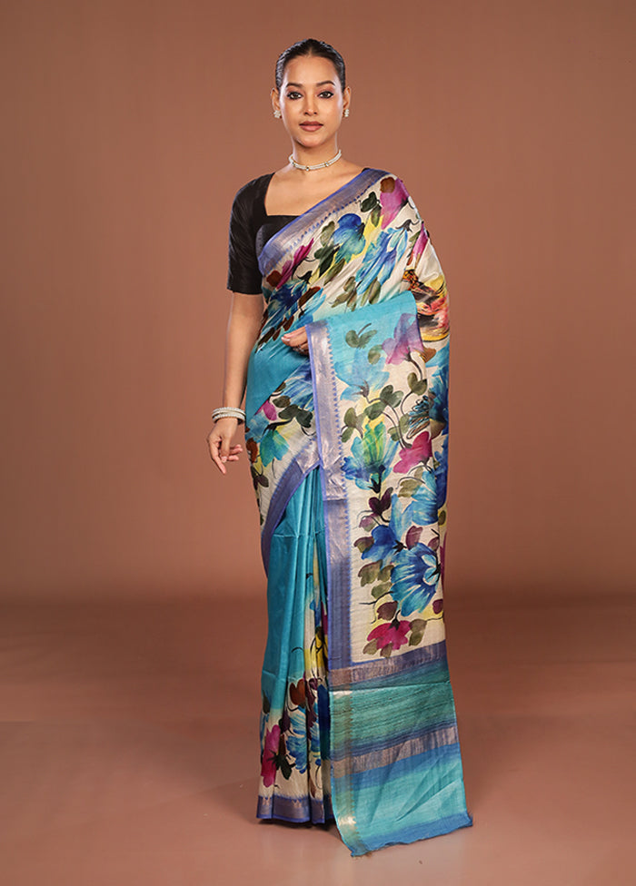 Multicolor Tussar Silk Saree With Blouse Piece
