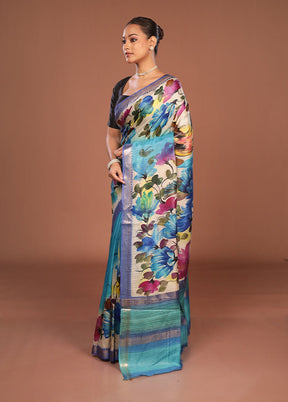 Multicolor Tussar Silk Saree With Blouse Piece