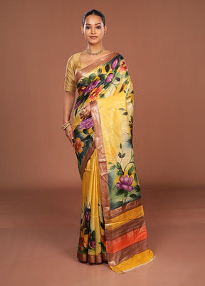 Yellow Tussar Silk Saree With Blouse Piece