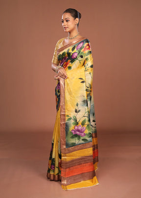 Yellow Tussar Silk Saree With Blouse Piece