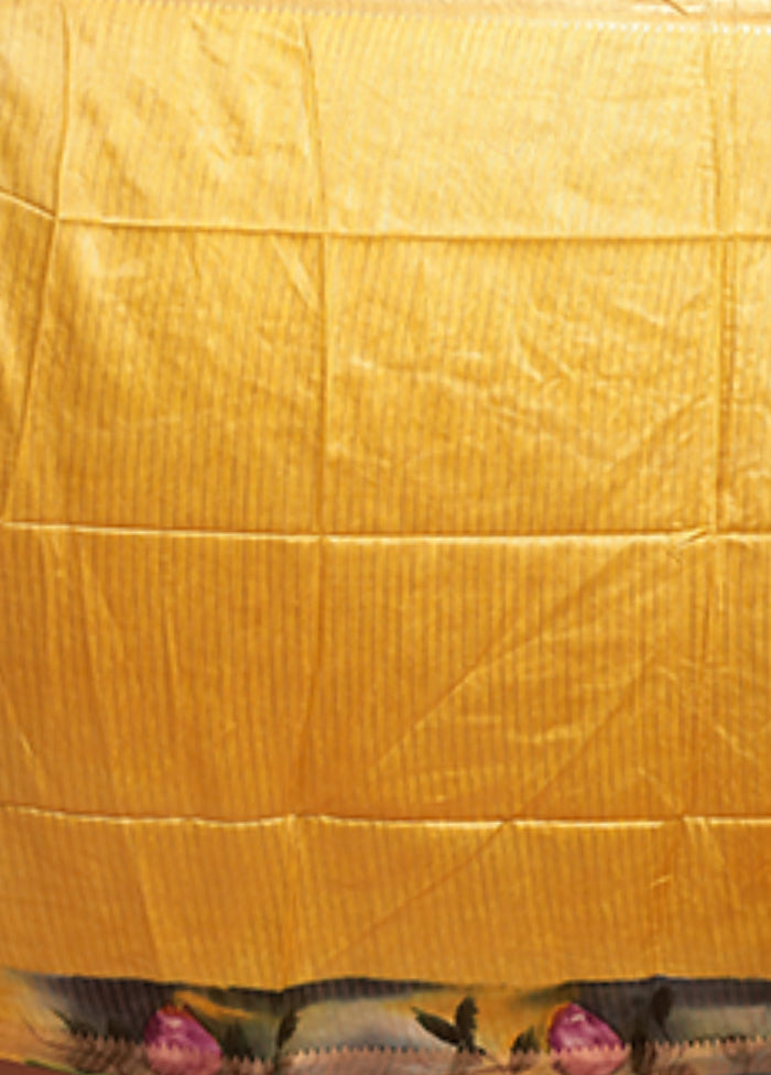 Yellow Tussar Silk Saree With Blouse Piece