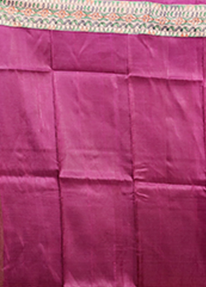 Purple Printed Pure Silk Saree Without Blouse Piece