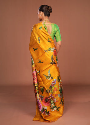 Green Printed Pure Silk Saree Without Blouse Piece
