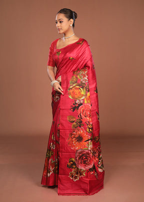 Green Printed Pure Silk Saree Without Blouse Piece