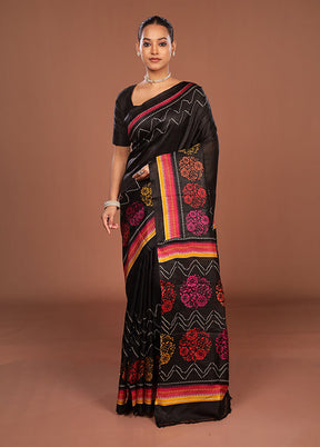 Black Printed Pure Silk Saree Without Blouse Piece