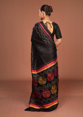 Black Printed Pure Silk Saree Without Blouse Piece