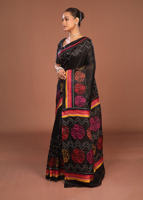 Black Printed Pure Silk Saree Without Blouse Piece