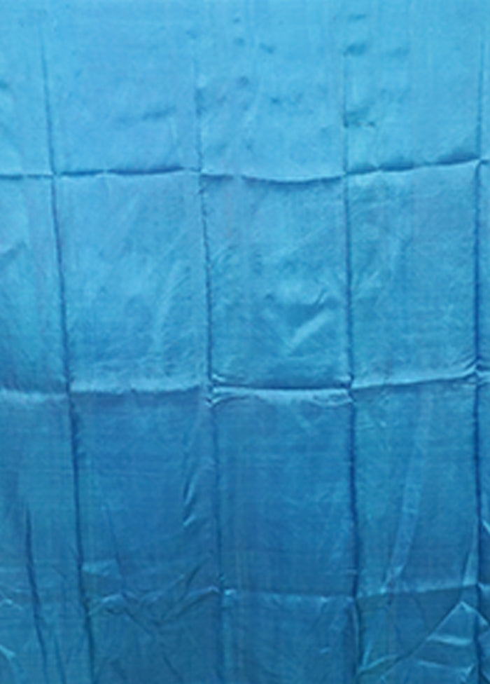 Blue Printed Pure Silk Saree Without Blouse Piece