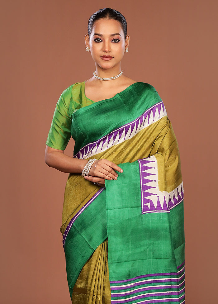 Green Printed Pure Silk Saree Without Blouse Piece