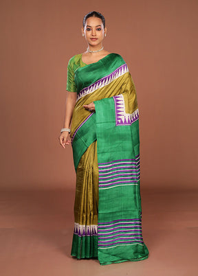 Green Printed Pure Silk Saree Without Blouse Piece