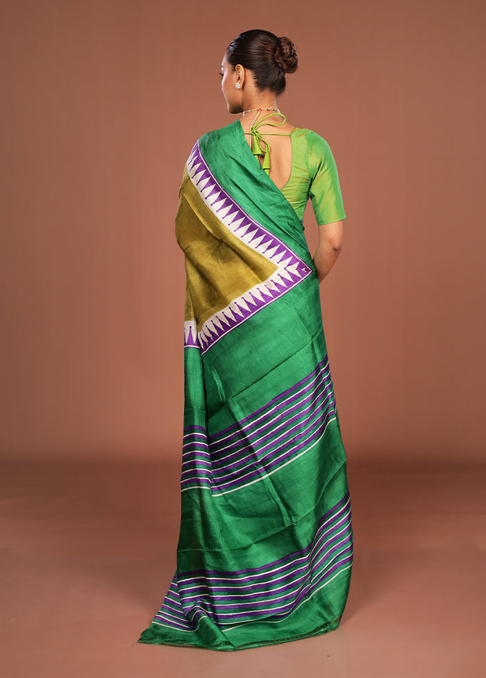 Green Printed Pure Silk Saree Without Blouse Piece