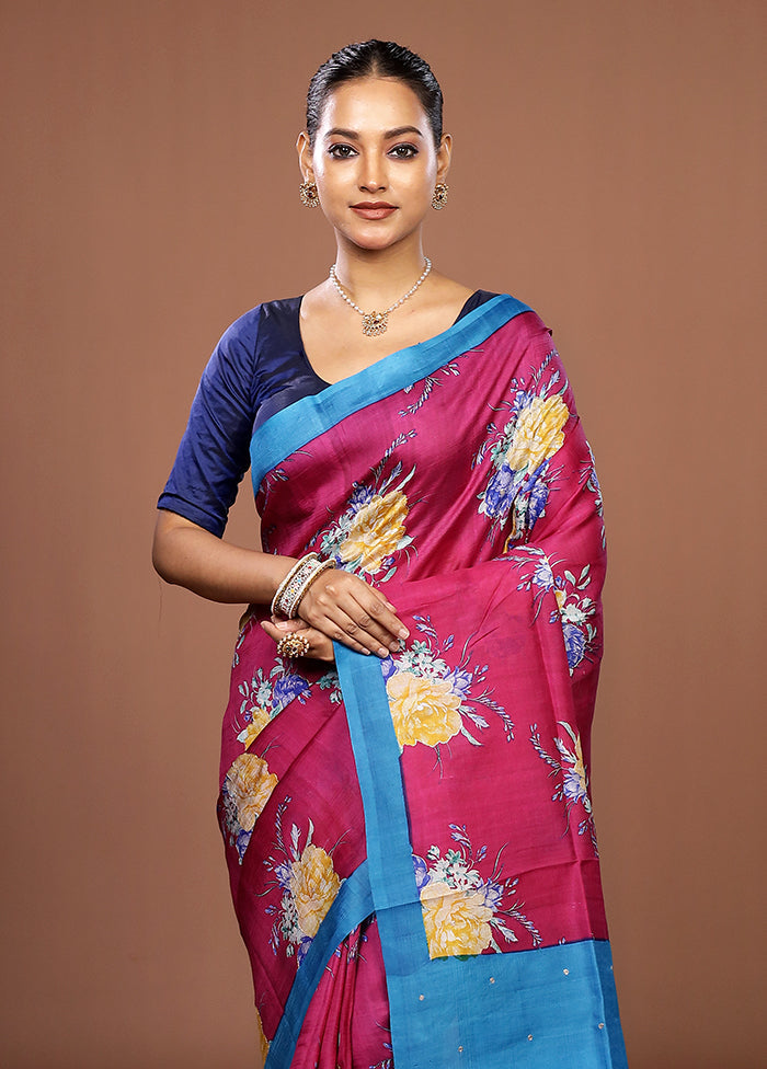Pink Handloom Tussar Pure Silk Saree With Blouse Piece