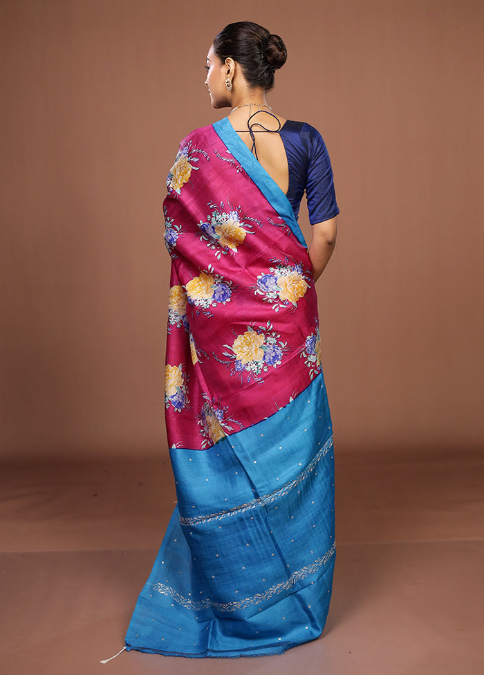 Pink Handloom Tussar Pure Silk Saree With Blouse Piece