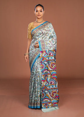 Blue Handloom Tussar Pure Silk Saree With Blouse Piece