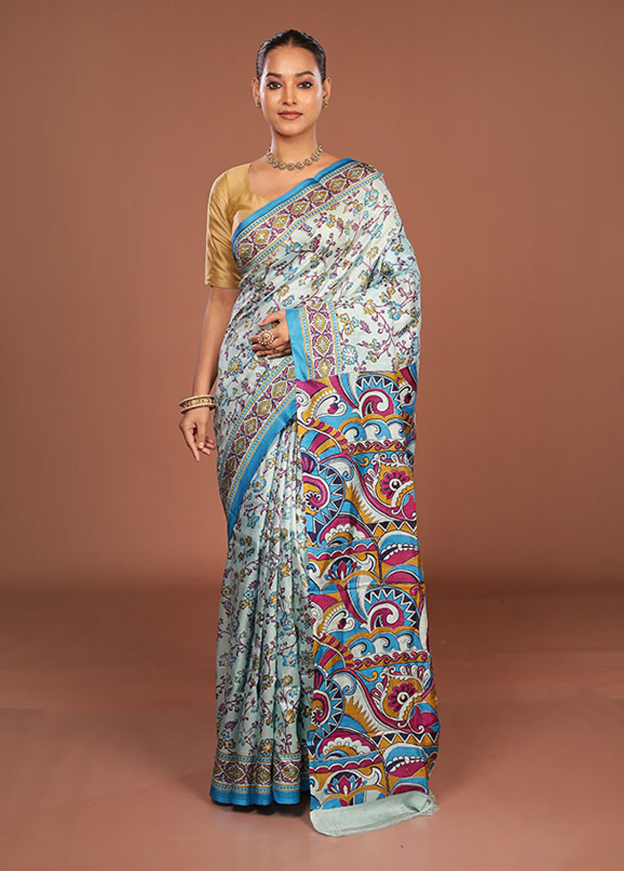 Blue Handloom Tussar Pure Silk Saree With Blouse Piece