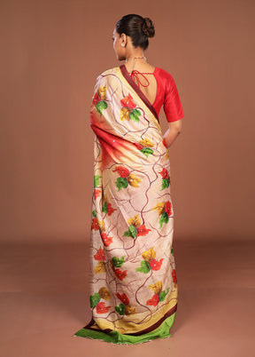 Red Handloom Tussar Pure Silk Saree With Blouse Piece