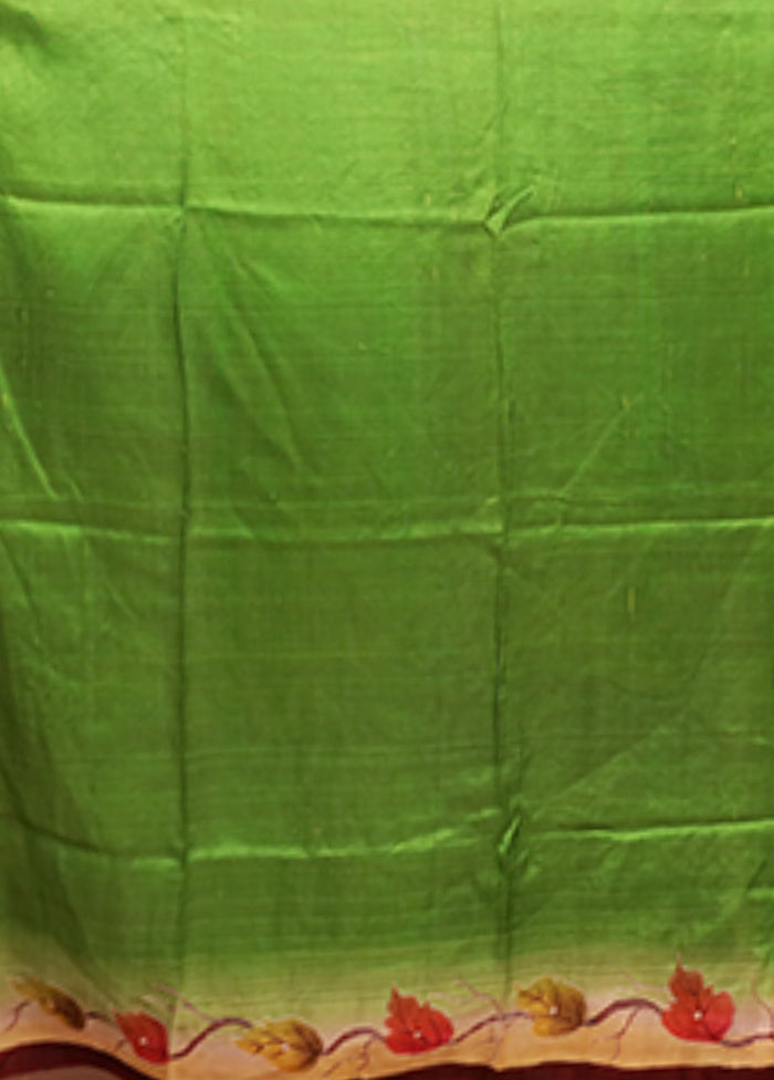 Red Handloom Tussar Pure Silk Saree With Blouse Piece