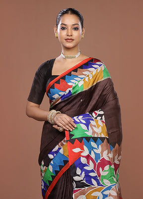 Maroon Handloom Tussar Pure Silk Saree With Blouse Piece