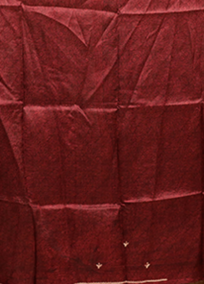 Maroon Handloom Tussar Pure Silk Saree With Blouse Piece