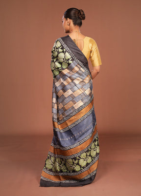 Black Handloom Tussar Pure Silk Saree With Blouse Piece