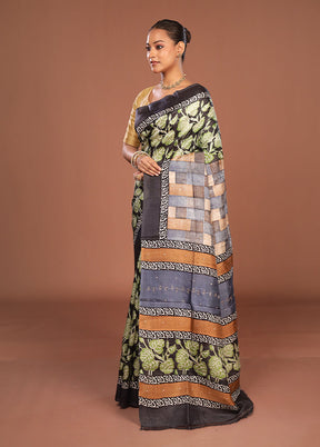 Black Handloom Tussar Pure Silk Saree With Blouse Piece