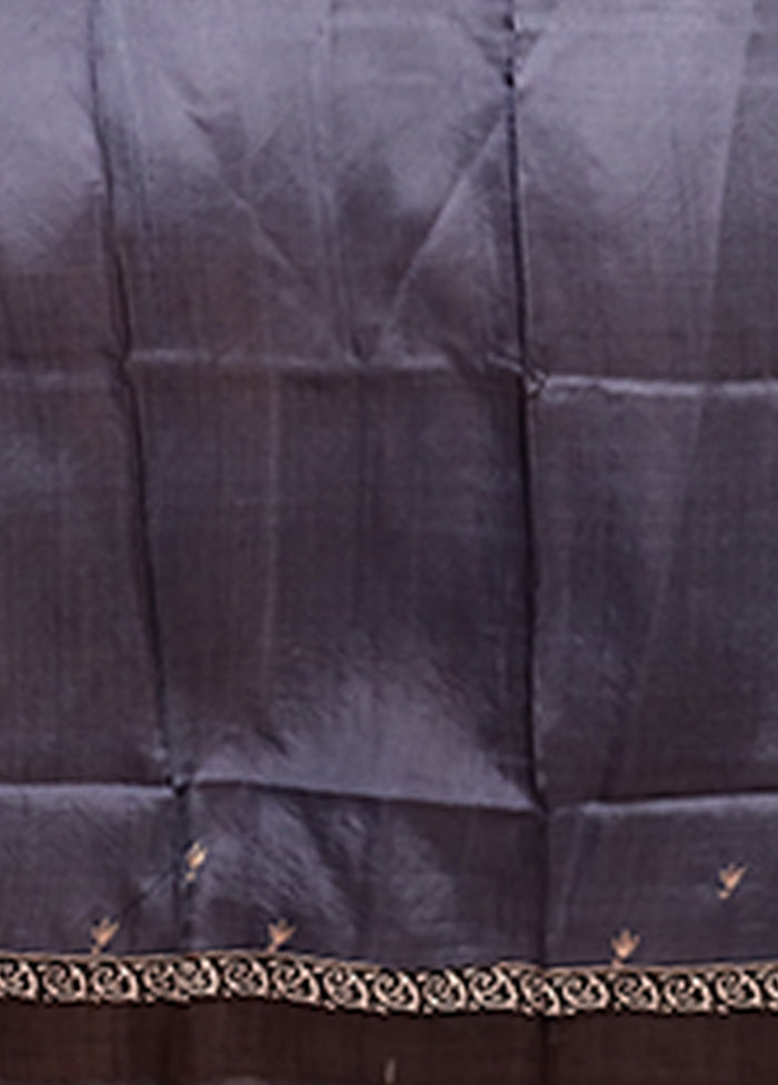 Black Handloom Tussar Pure Silk Saree With Blouse Piece