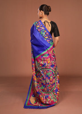 Blue Handloom Tussar Pure Silk Saree With Blouse Piece