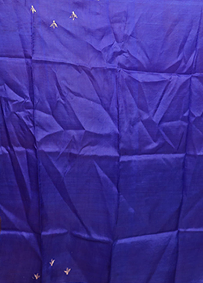 Blue Handloom Tussar Pure Silk Saree With Blouse Piece