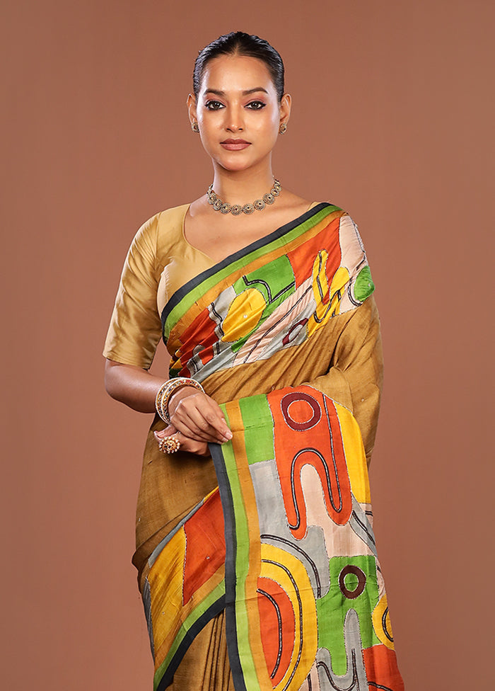 Multicolor Handloom Tussar Pure Silk Saree With Blouse Piece