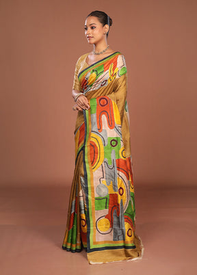 Multicolor Handloom Tussar Pure Silk Saree With Blouse Piece