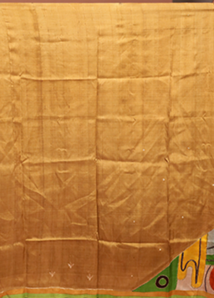 Multicolor Handloom Tussar Pure Silk Saree With Blouse Piece