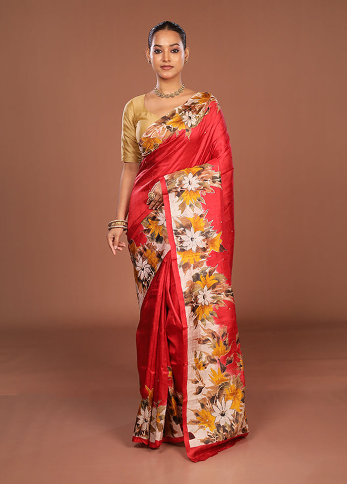 Multicolor Handloom Tussar Pure Silk Saree With Blouse Piece