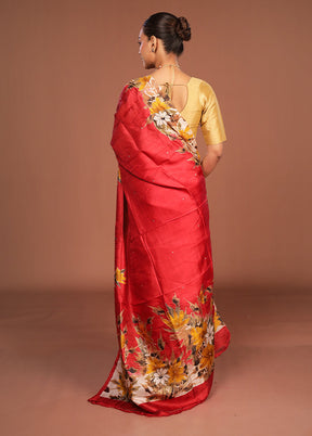 Multicolor Handloom Tussar Pure Silk Saree With Blouse Piece