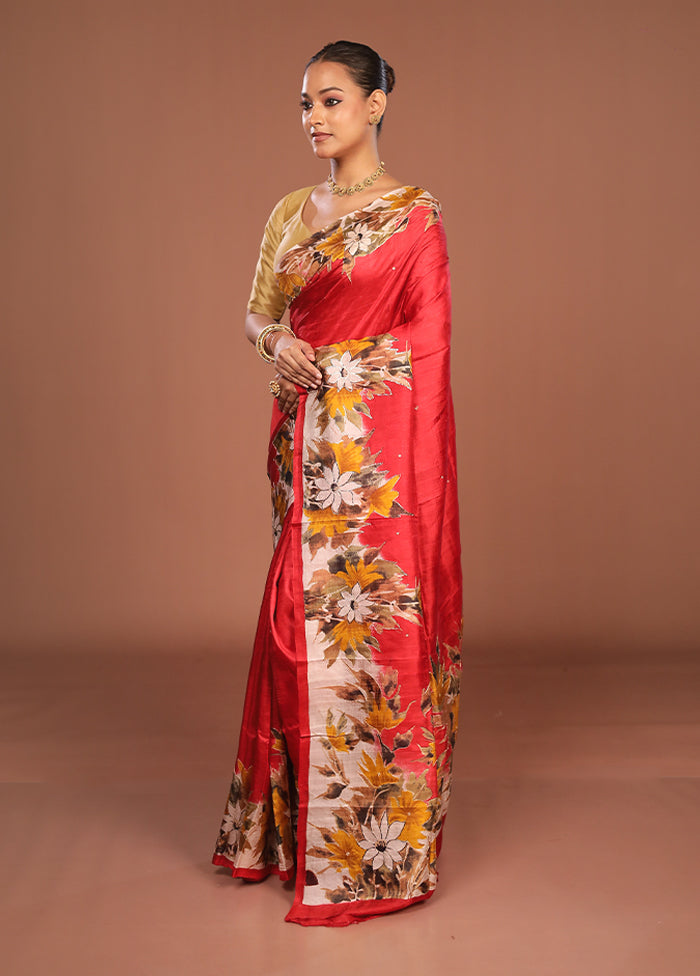 Multicolor Handloom Tussar Pure Silk Saree With Blouse Piece