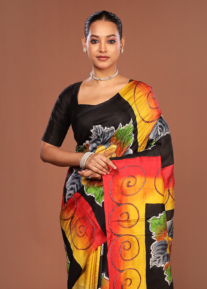 Multicolor Handloom Tussar Pure Silk Saree With Blouse Piece