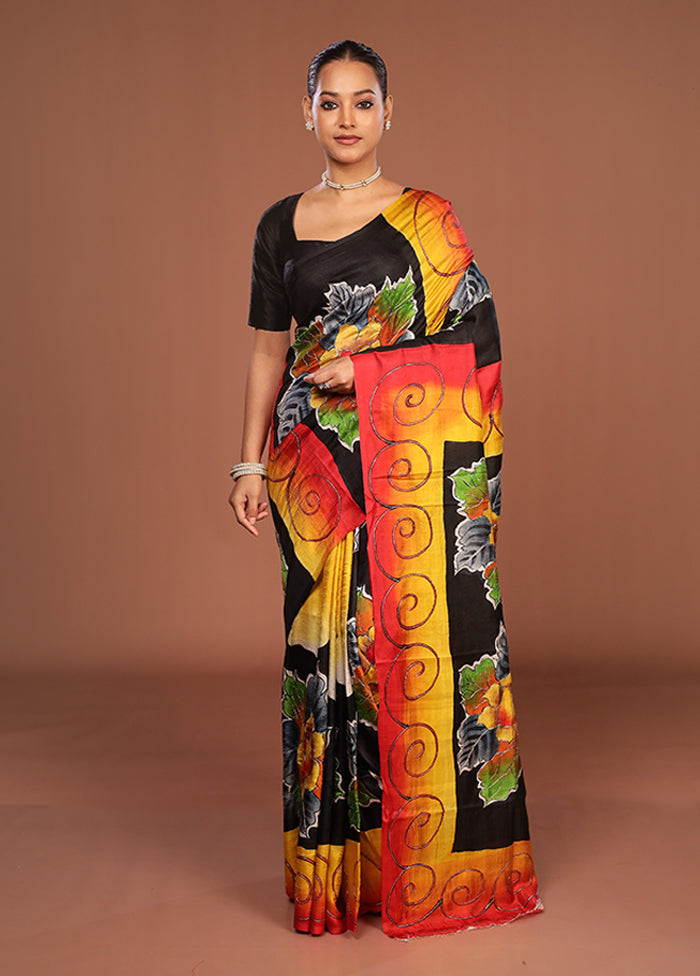 Multicolor Handloom Tussar Pure Silk Saree With Blouse Piece