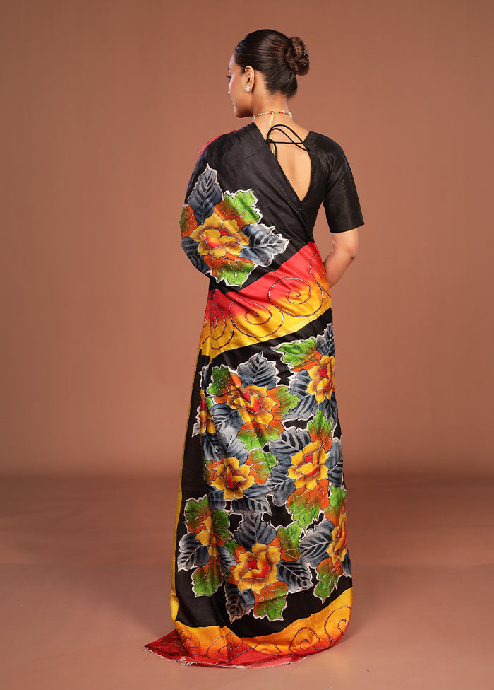 Multicolor Handloom Tussar Pure Silk Saree With Blouse Piece