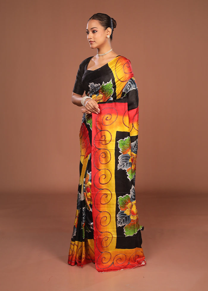 Multicolor Handloom Tussar Pure Silk Saree With Blouse Piece