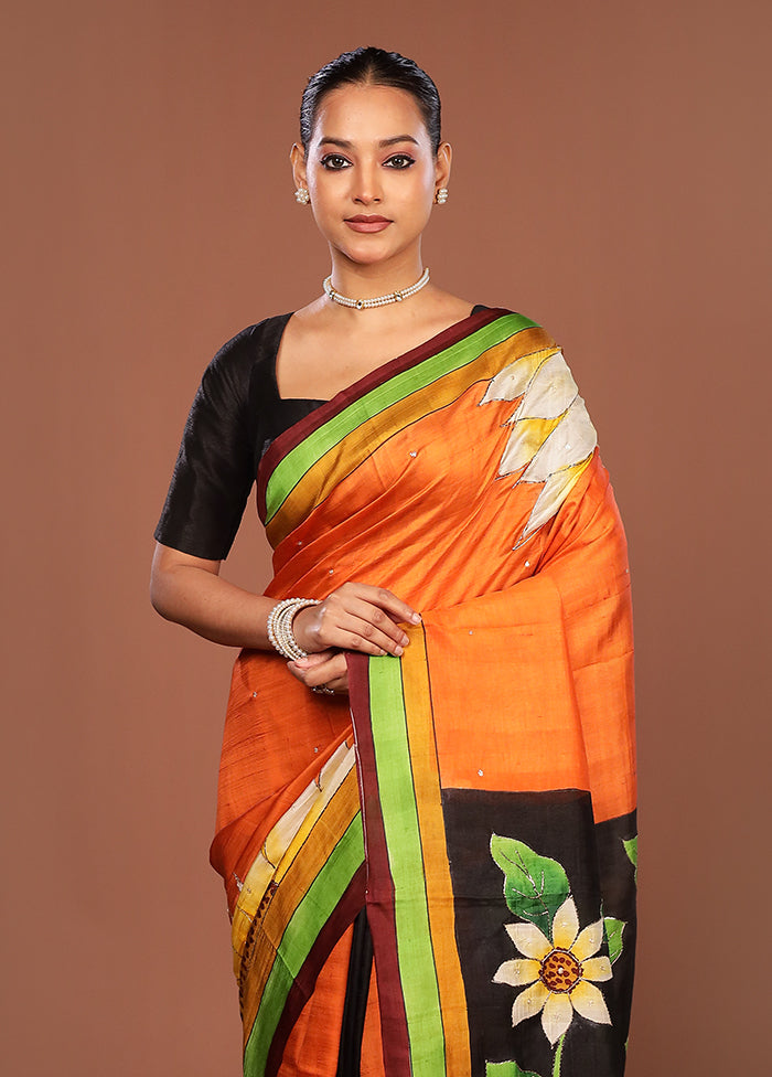 Multicolor Handloom Tussar Pure Silk Saree With Blouse Piece