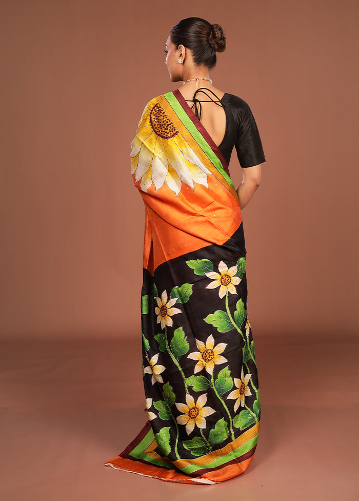 Multicolor Handloom Tussar Pure Silk Saree With Blouse Piece