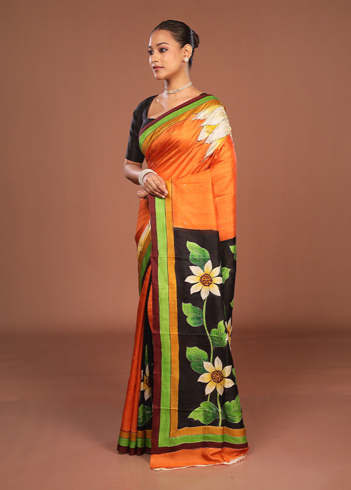 Multicolor Handloom Tussar Pure Silk Saree With Blouse Piece